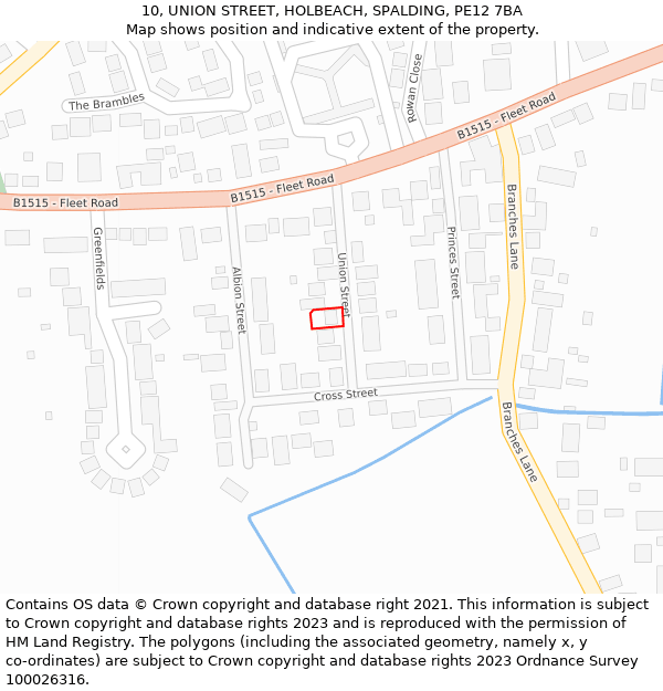 10, UNION STREET, HOLBEACH, SPALDING, PE12 7BA: Location map and indicative extent of plot