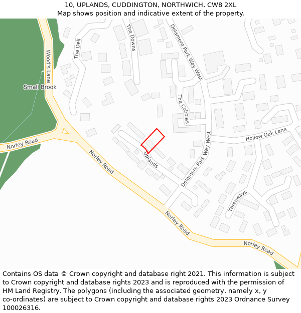 10, UPLANDS, CUDDINGTON, NORTHWICH, CW8 2XL: Location map and indicative extent of plot