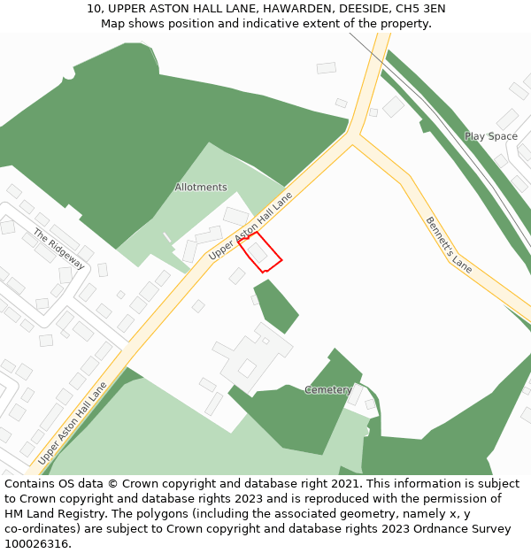 10, UPPER ASTON HALL LANE, HAWARDEN, DEESIDE, CH5 3EN: Location map and indicative extent of plot