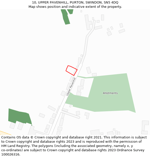 10, UPPER PAVENHILL, PURTON, SWINDON, SN5 4DQ: Location map and indicative extent of plot