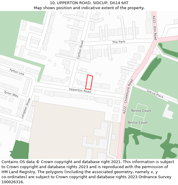 10, UPPERTON ROAD, SIDCUP, DA14 6AT: Location map and indicative extent of plot