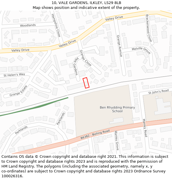 10, VALE GARDENS, ILKLEY, LS29 8LB: Location map and indicative extent of plot