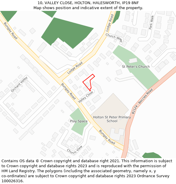 10, VALLEY CLOSE, HOLTON, HALESWORTH, IP19 8NF: Location map and indicative extent of plot