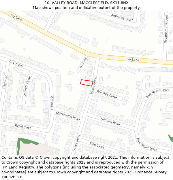 10, VALLEY ROAD, MACCLESFIELD, SK11 8NX: Location map and indicative extent of plot