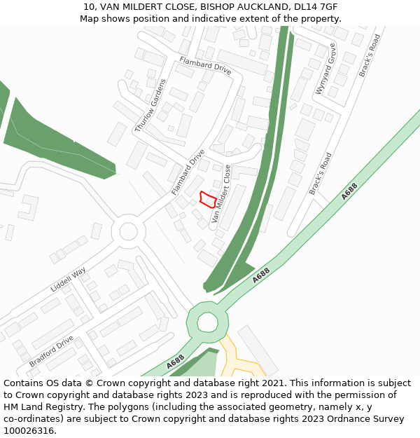 10, VAN MILDERT CLOSE, BISHOP AUCKLAND, DL14 7GF: Location map and indicative extent of plot