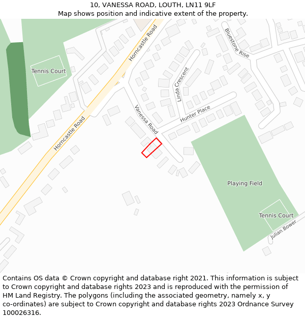 10, VANESSA ROAD, LOUTH, LN11 9LF: Location map and indicative extent of plot