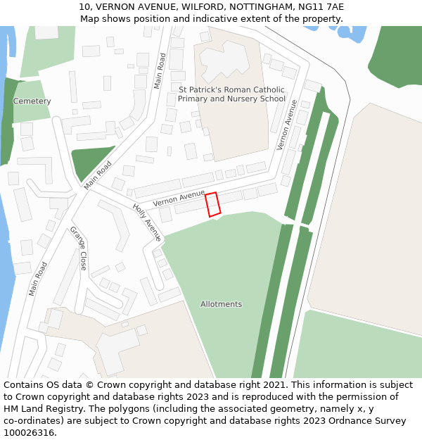 10, VERNON AVENUE, WILFORD, NOTTINGHAM, NG11 7AE: Location map and indicative extent of plot