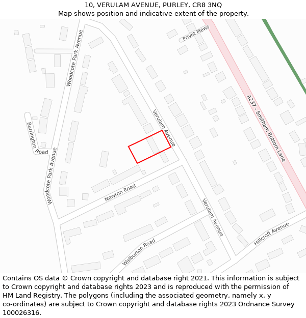 10, VERULAM AVENUE, PURLEY, CR8 3NQ: Location map and indicative extent of plot
