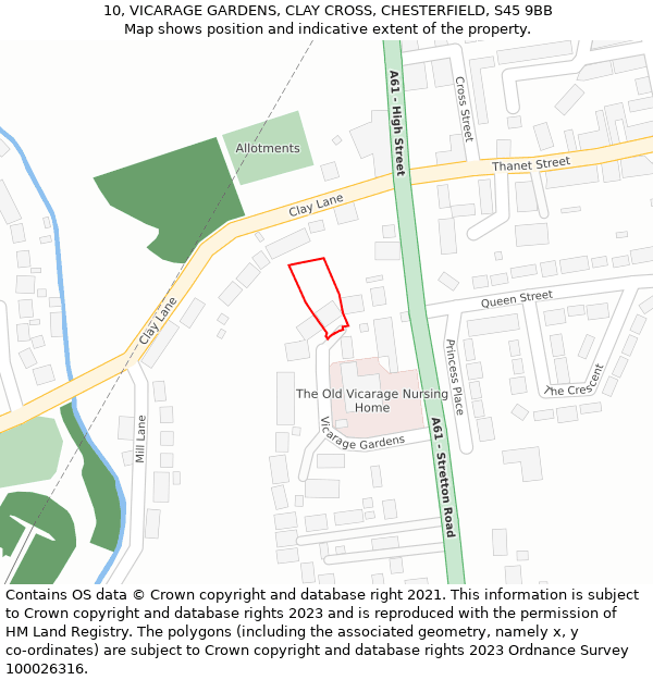 10, VICARAGE GARDENS, CLAY CROSS, CHESTERFIELD, S45 9BB: Location map and indicative extent of plot