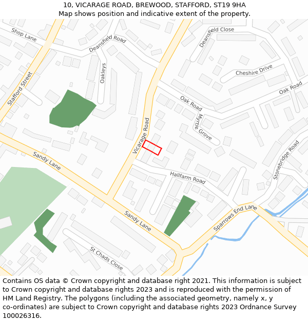 10, VICARAGE ROAD, BREWOOD, STAFFORD, ST19 9HA: Location map and indicative extent of plot