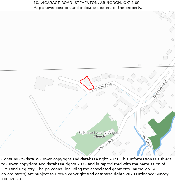 10, VICARAGE ROAD, STEVENTON, ABINGDON, OX13 6SL: Location map and indicative extent of plot