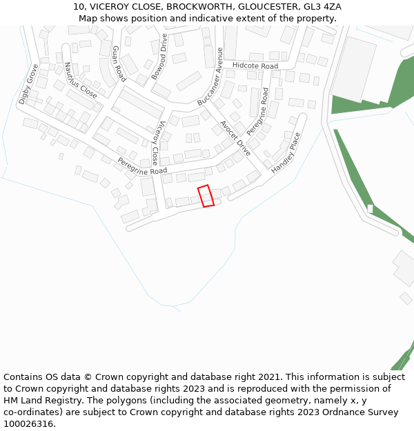 10, VICEROY CLOSE, BROCKWORTH, GLOUCESTER, GL3 4ZA: Location map and indicative extent of plot