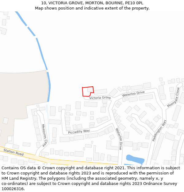 10, VICTORIA GROVE, MORTON, BOURNE, PE10 0PL: Location map and indicative extent of plot