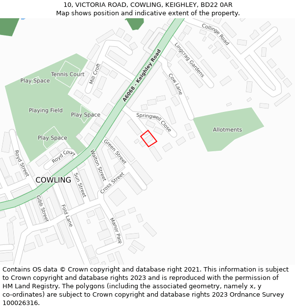 10, VICTORIA ROAD, COWLING, KEIGHLEY, BD22 0AR: Location map and indicative extent of plot