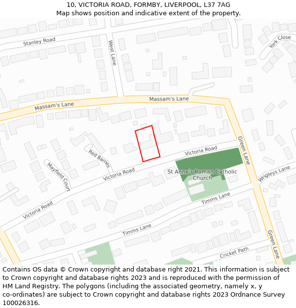 10, VICTORIA ROAD, FORMBY, LIVERPOOL, L37 7AG: Location map and indicative extent of plot