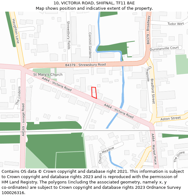 10, VICTORIA ROAD, SHIFNAL, TF11 8AE: Location map and indicative extent of plot