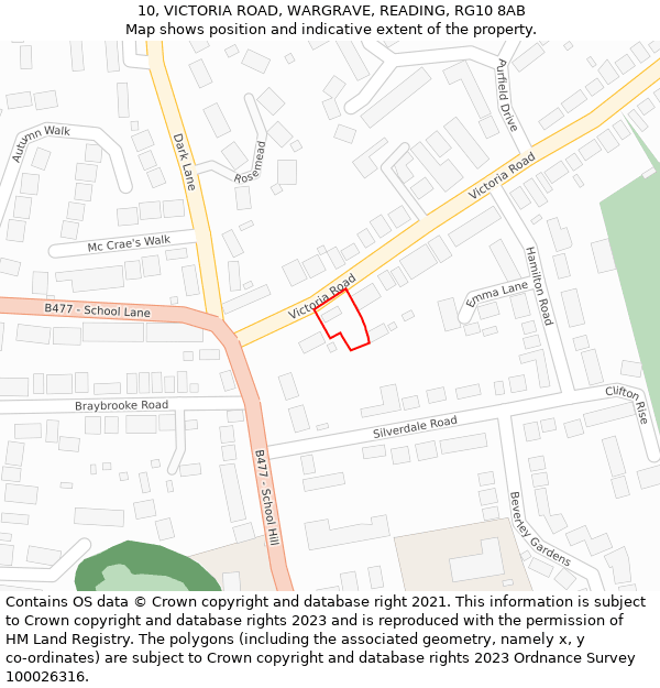 10, VICTORIA ROAD, WARGRAVE, READING, RG10 8AB: Location map and indicative extent of plot