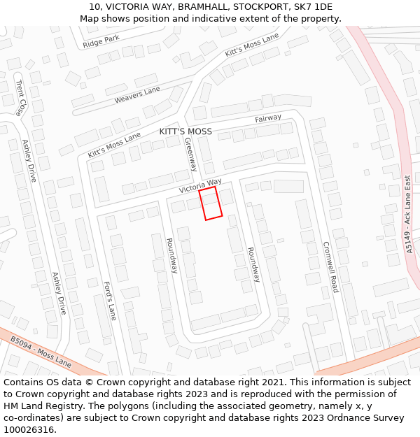 10, VICTORIA WAY, BRAMHALL, STOCKPORT, SK7 1DE: Location map and indicative extent of plot