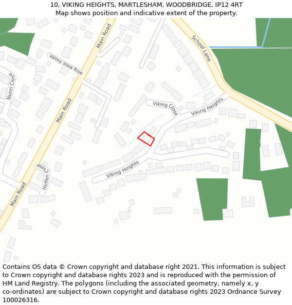 10, VIKING HEIGHTS, MARTLESHAM, WOODBRIDGE, IP12 4RT: Location map and indicative extent of plot