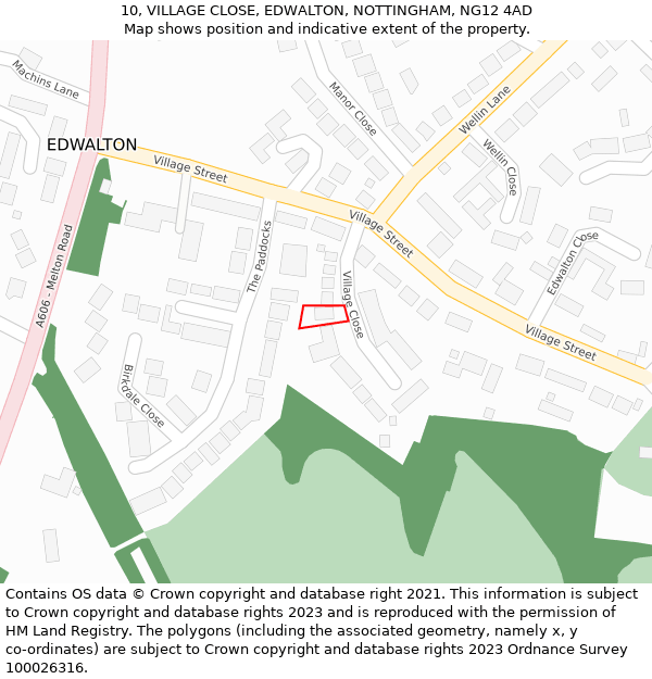 10, VILLAGE CLOSE, EDWALTON, NOTTINGHAM, NG12 4AD: Location map and indicative extent of plot