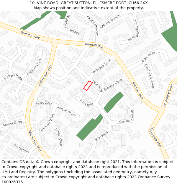 10, VINE ROAD, GREAT SUTTON, ELLESMERE PORT, CH66 2XX: Location map and indicative extent of plot