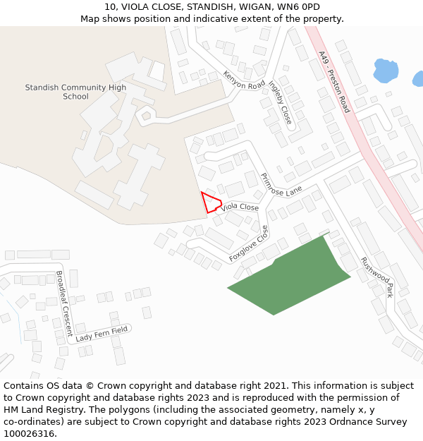 10, VIOLA CLOSE, STANDISH, WIGAN, WN6 0PD: Location map and indicative extent of plot