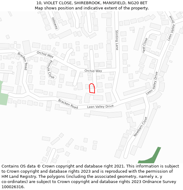 10, VIOLET CLOSE, SHIREBROOK, MANSFIELD, NG20 8ET: Location map and indicative extent of plot