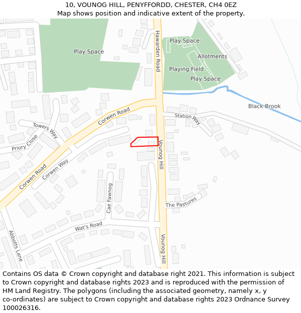 10, VOUNOG HILL, PENYFFORDD, CHESTER, CH4 0EZ: Location map and indicative extent of plot