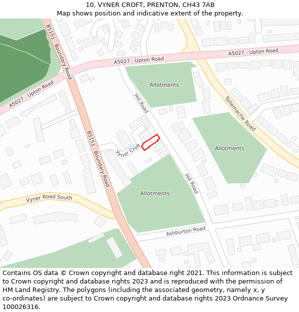 10, VYNER CROFT, PRENTON, CH43 7AB: Location map and indicative extent of plot