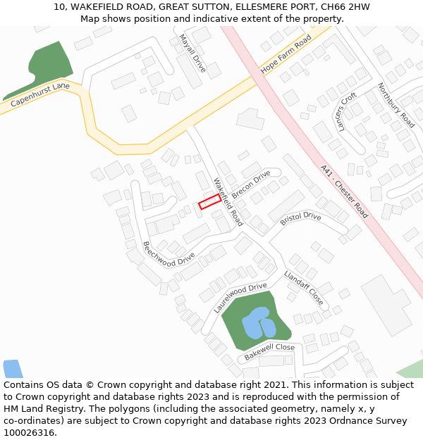 10, WAKEFIELD ROAD, GREAT SUTTON, ELLESMERE PORT, CH66 2HW: Location map and indicative extent of plot