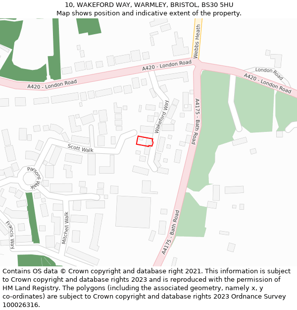 10, WAKEFORD WAY, WARMLEY, BRISTOL, BS30 5HU: Location map and indicative extent of plot