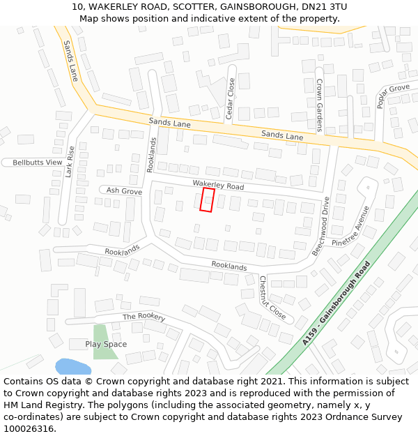 10, WAKERLEY ROAD, SCOTTER, GAINSBOROUGH, DN21 3TU: Location map and indicative extent of plot