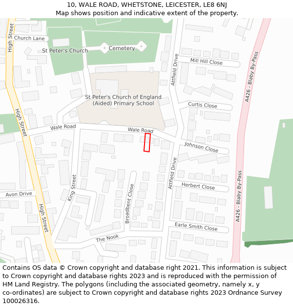 10, WALE ROAD, WHETSTONE, LEICESTER, LE8 6NJ: Location map and indicative extent of plot