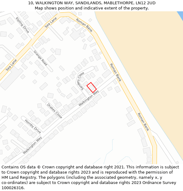 10, WALKINGTON WAY, SANDILANDS, MABLETHORPE, LN12 2UD: Location map and indicative extent of plot