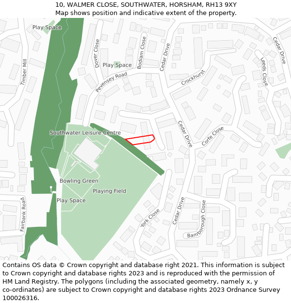 10, WALMER CLOSE, SOUTHWATER, HORSHAM, RH13 9XY: Location map and indicative extent of plot