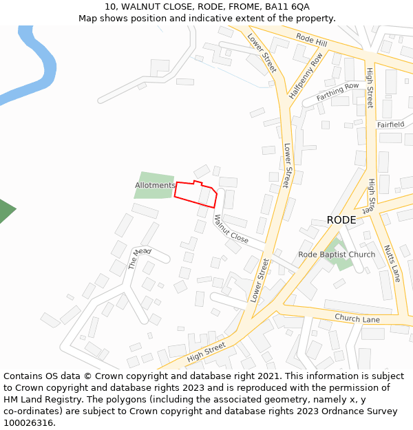 10, WALNUT CLOSE, RODE, FROME, BA11 6QA: Location map and indicative extent of plot