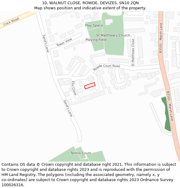 10, WALNUT CLOSE, ROWDE, DEVIZES, SN10 2QN: Location map and indicative extent of plot