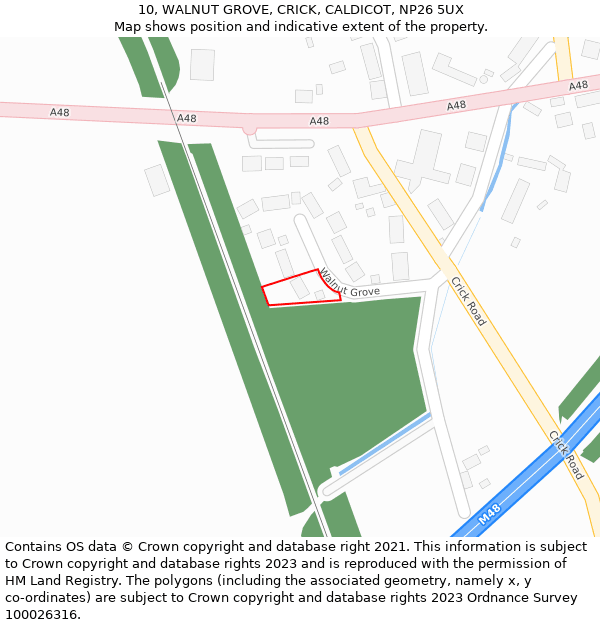 10, WALNUT GROVE, CRICK, CALDICOT, NP26 5UX: Location map and indicative extent of plot