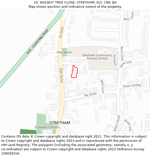 10, WALNUT TREE CLOSE, STRETHAM, ELY, CB6 3JA: Location map and indicative extent of plot