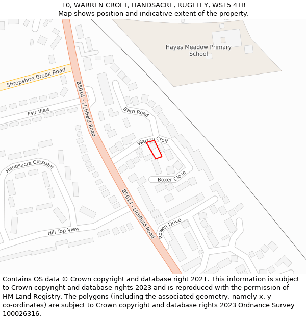 10, WARREN CROFT, HANDSACRE, RUGELEY, WS15 4TB: Location map and indicative extent of plot