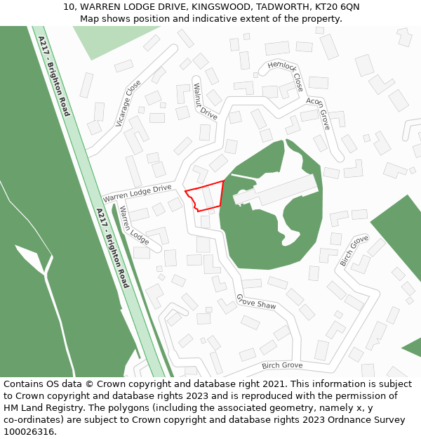 10, WARREN LODGE DRIVE, KINGSWOOD, TADWORTH, KT20 6QN: Location map and indicative extent of plot