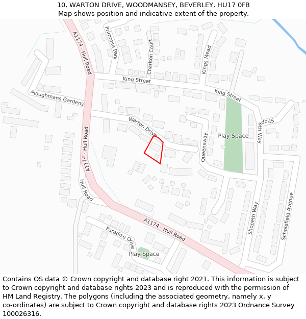 10, WARTON DRIVE, WOODMANSEY, BEVERLEY, HU17 0FB: Location map and indicative extent of plot