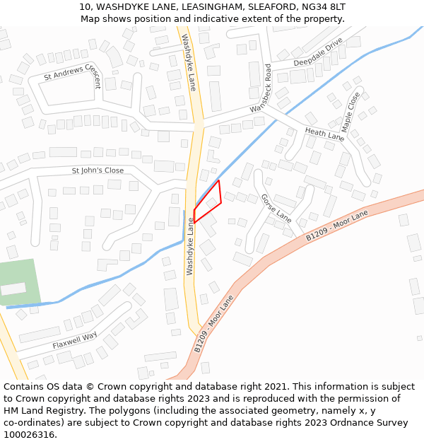 10, WASHDYKE LANE, LEASINGHAM, SLEAFORD, NG34 8LT: Location map and indicative extent of plot