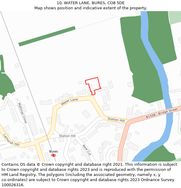 10, WATER LANE, BURES, CO8 5DE: Location map and indicative extent of plot