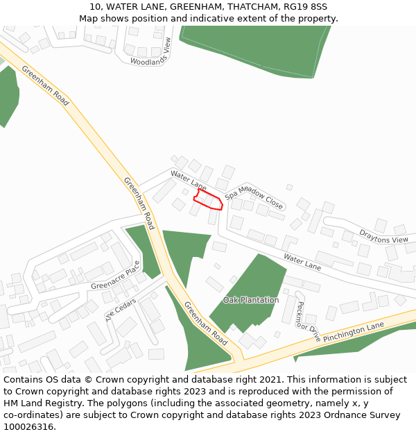 10, WATER LANE, GREENHAM, THATCHAM, RG19 8SS: Location map and indicative extent of plot
