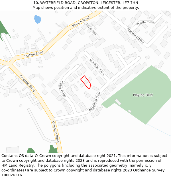 10, WATERFIELD ROAD, CROPSTON, LEICESTER, LE7 7HN: Location map and indicative extent of plot