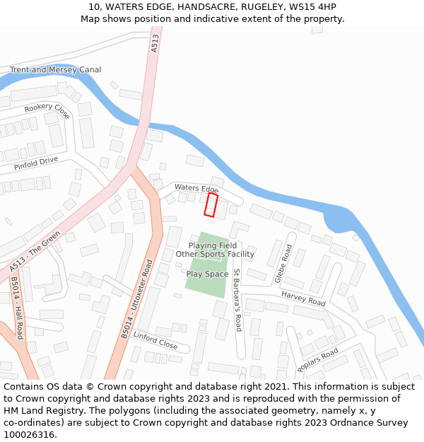 10, WATERS EDGE, HANDSACRE, RUGELEY, WS15 4HP: Location map and indicative extent of plot