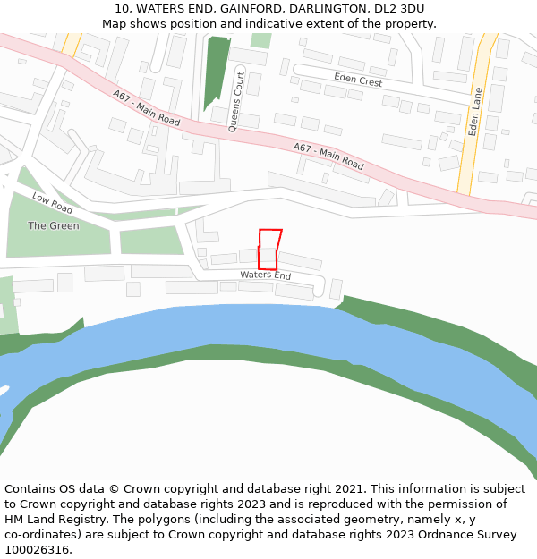 10, WATERS END, GAINFORD, DARLINGTON, DL2 3DU: Location map and indicative extent of plot