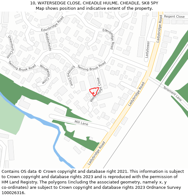 10, WATERSEDGE CLOSE, CHEADLE HULME, CHEADLE, SK8 5PY: Location map and indicative extent of plot
