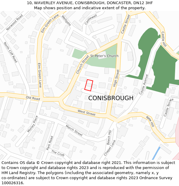 10, WAVERLEY AVENUE, CONISBROUGH, DONCASTER, DN12 3HF: Location map and indicative extent of plot